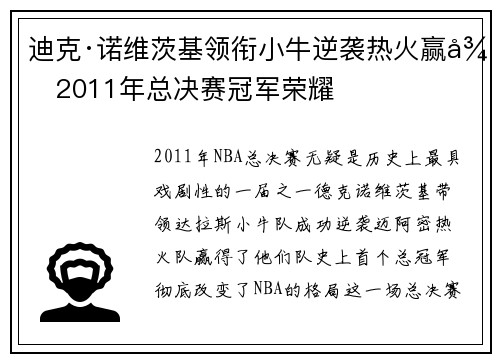 迪克·诺维茨基领衔小牛逆袭热火赢得2011年总决赛冠军荣耀