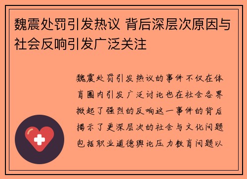 魏震处罚引发热议 背后深层次原因与社会反响引发广泛关注